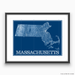 Massachusetts state blueprint map art print designed by Maps As Art.