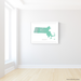 Massachusetts state map print with natural landscape in aqua tints designed by Maps As Art.
