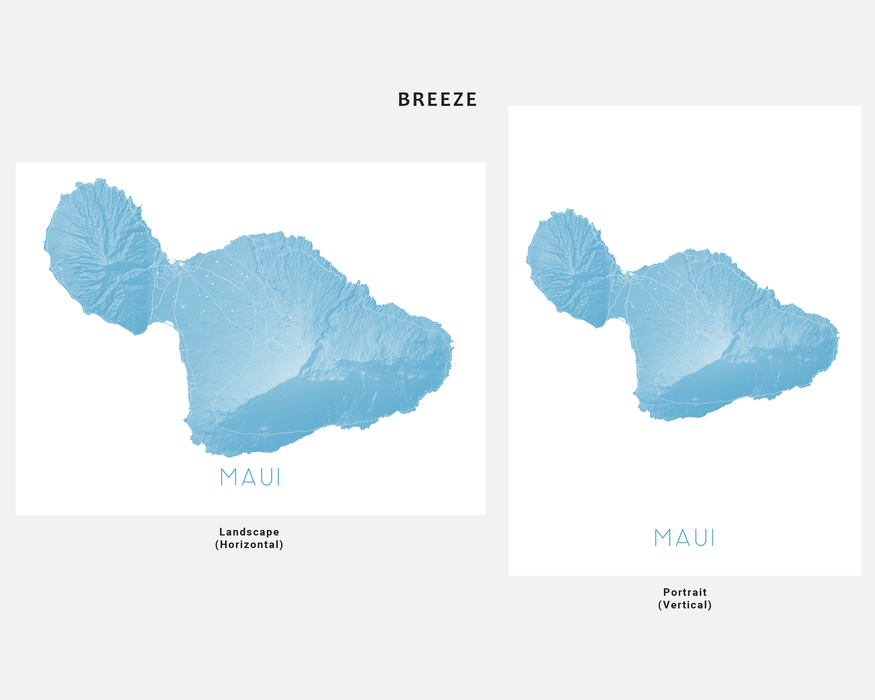 Maui Hawaii map print in Breeze by Maps As Art.