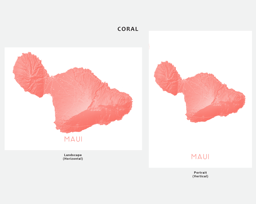 Maui Hawaii map print in Coral by Maps As Art.