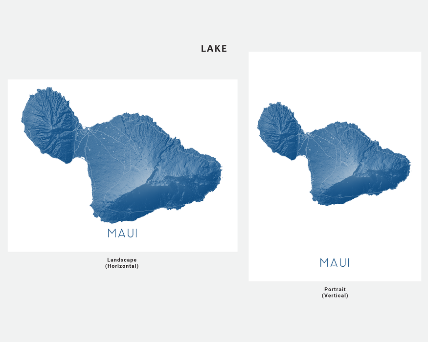 Maui Hawaii map print in Lake  by Maps As Art.