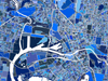 Melbourne, Austalia map art print in blue shapes designed by Maps As Art.