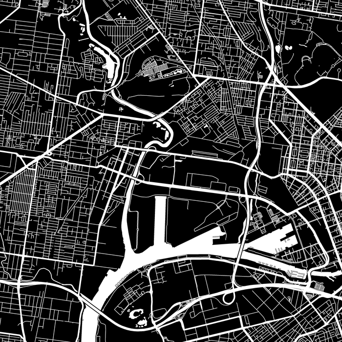 Melbourne, Australia map print close-up with city streets and roads designed by Maps As Art.