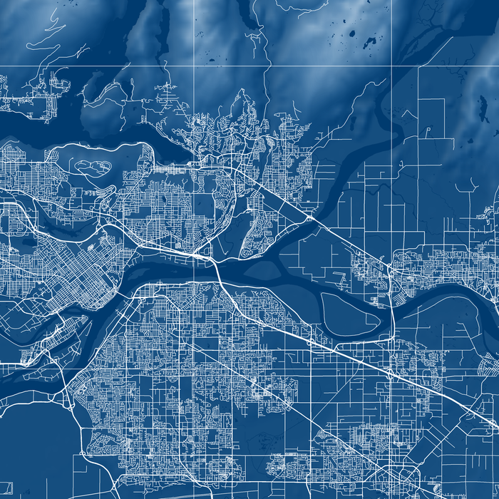 Metro Vancouver City Map Art Print Poster, BC Canada, Blueprint Design
