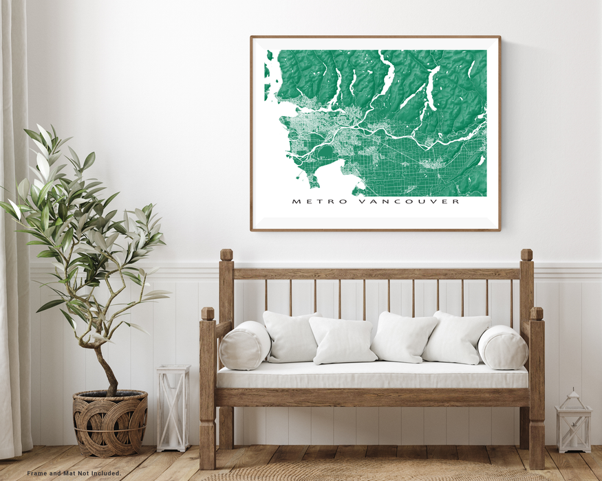 Metro Vancouver, BC, Canada map art print designed by Maps As Art.