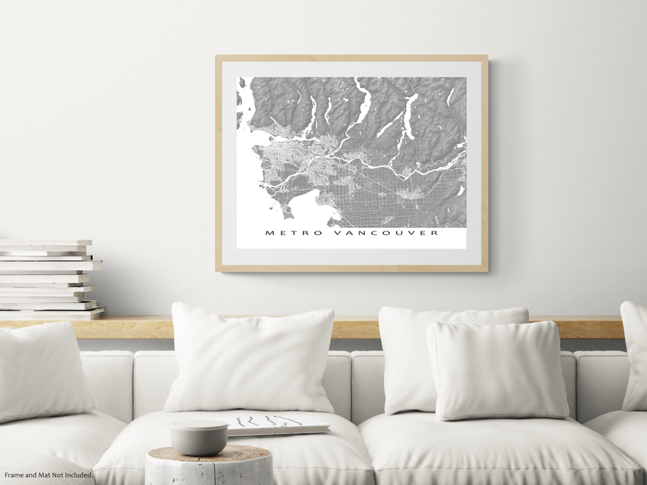 Metro Vancouver, BC, Canada map art print designed by Maps As Art.