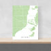 Miami, Florida map print with city streets and roads in Sage designed by Maps As Art.