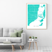 Miami, Florida map print with city streets and roads in Turquoise designed by Maps As Art.