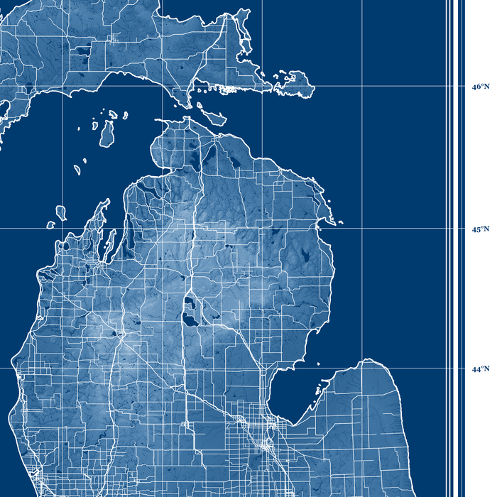 Michigan state blueprint map art print designed by Maps As Art.