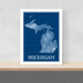Michigan state blueprint map art print designed by Maps As Art.