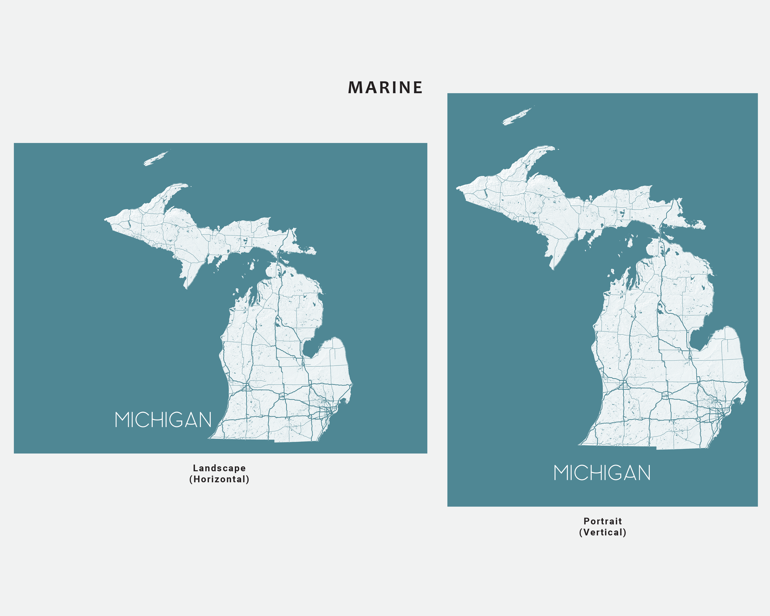 Michigan Map Print, MI State Wall Art Poster with Roads, Colorful Back ...