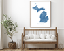 Maps As Art Michigan state map print with wooden bench home decor in Lake.