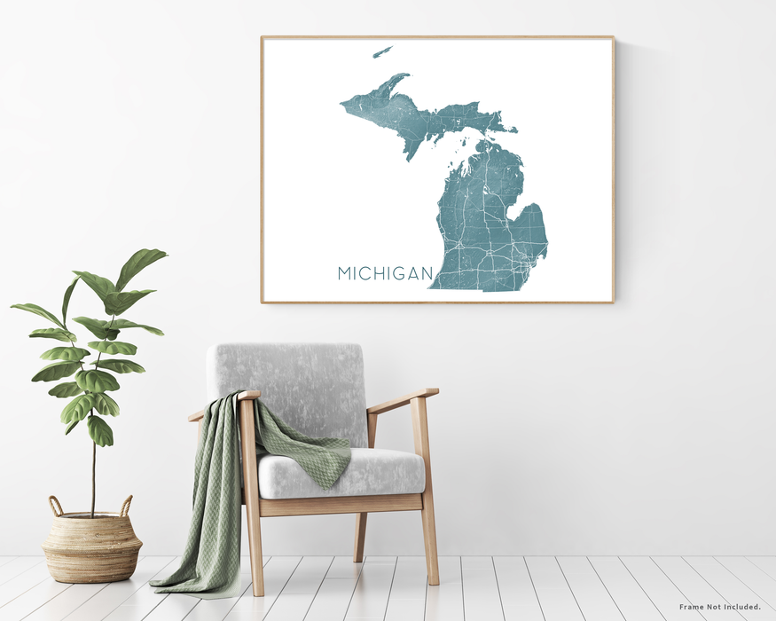 Michigan Map Print - Topographic Map of Michigan State Poster