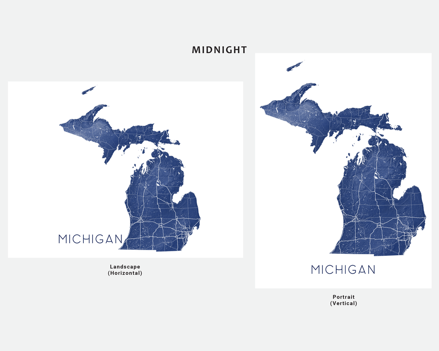 Maps As Art Michigan state map print in Midnight.