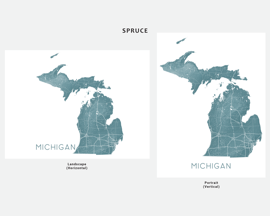 Maps As Art Michigan state map print in Spruce.