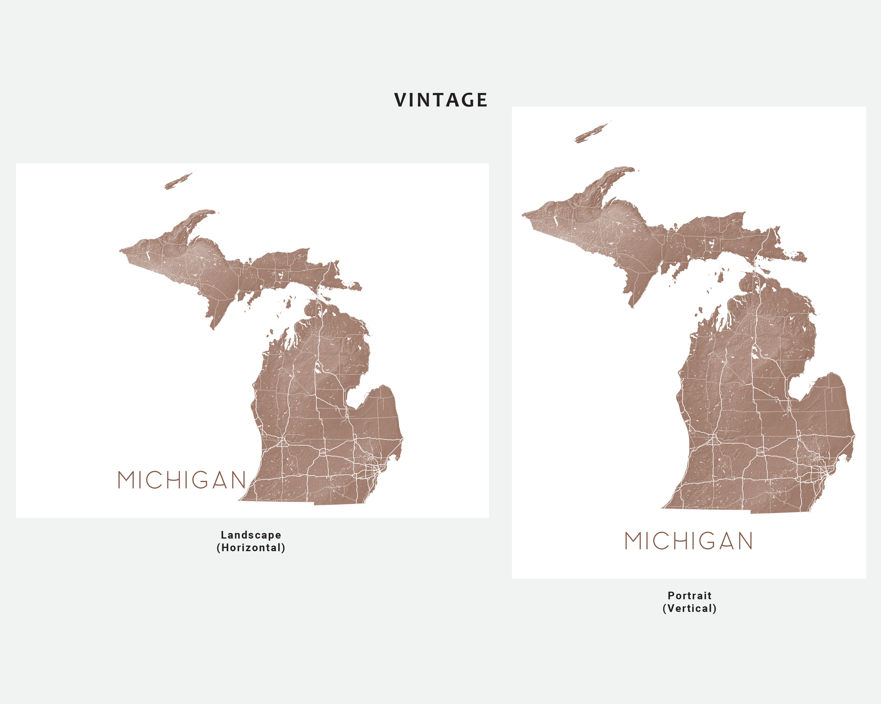 Michigan Map Print: Topographic Map of Michigan State Wall Art Poster ...