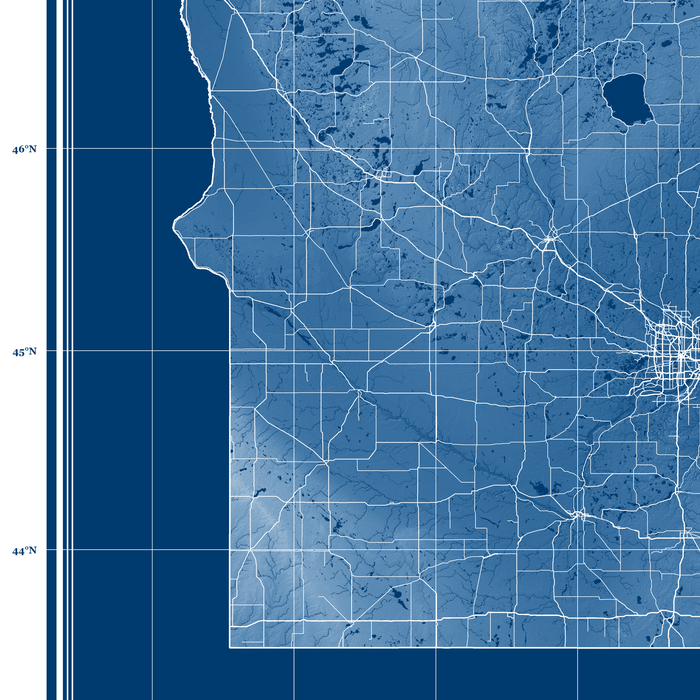 Minnesota state blueprint map art print designed by Maps As Art.