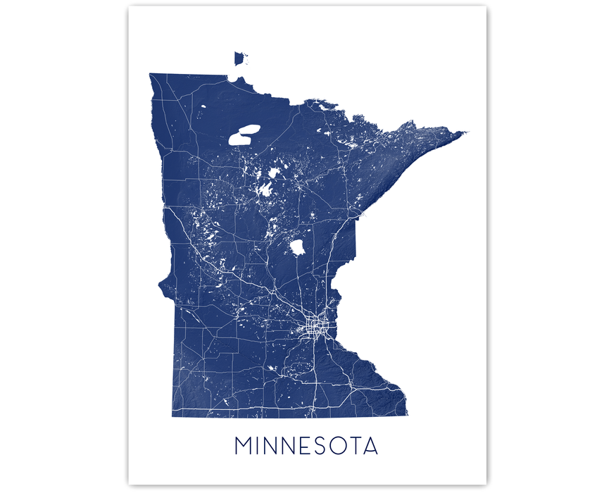 Minnesota state map print in Midnight by Maps As Art.
