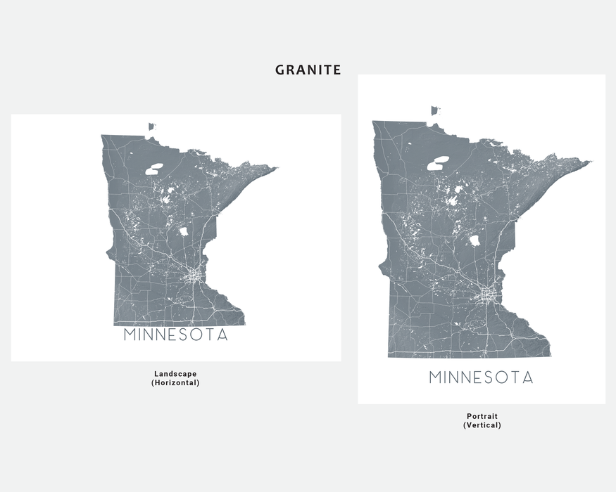Minnesota state map print in Granite by Maps As Art.
