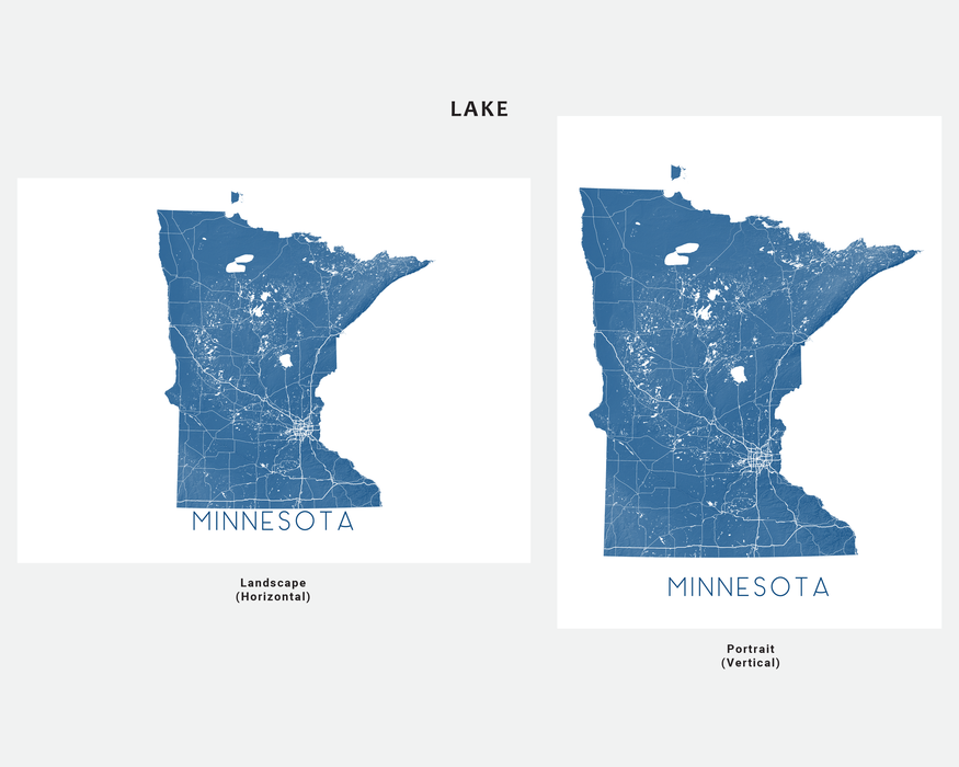 Minnesota state map print in Lake by Maps As Art.