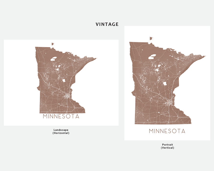 Minnesota state map print in Vintage by Maps As Art.