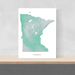 Minnesota state map print with natural landscape in aqua tints designed by Maps As Art.