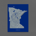 Minnesota state map print with natural landscape in greyscale and a navy blue background designed by Maps As Art.