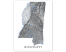 Mississippi state map print with a black and white topographic landscape design by Maps As Art.