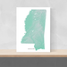 Mississippi state map print with natural landscape in aqua tints designed by Maps As Art
