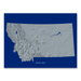Montana state map print with natural landscape in greyscale and a navy blue background designed by Maps As Art.
