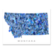 Montana state map art print in blue shapes designed by Maps As Art.