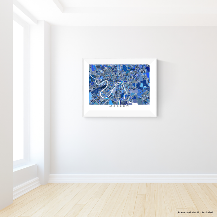 Moscow, Russia map art print in blue shapes designed by Maps As Art.