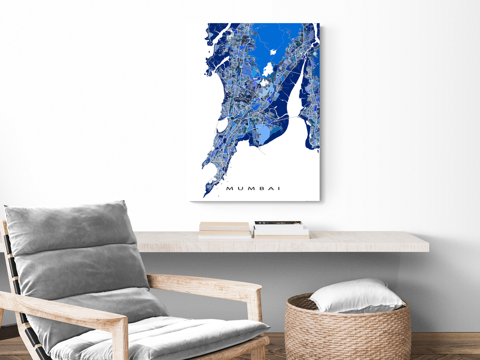 Mumbai, India map art print in blue shapes designed by Maps As Art.