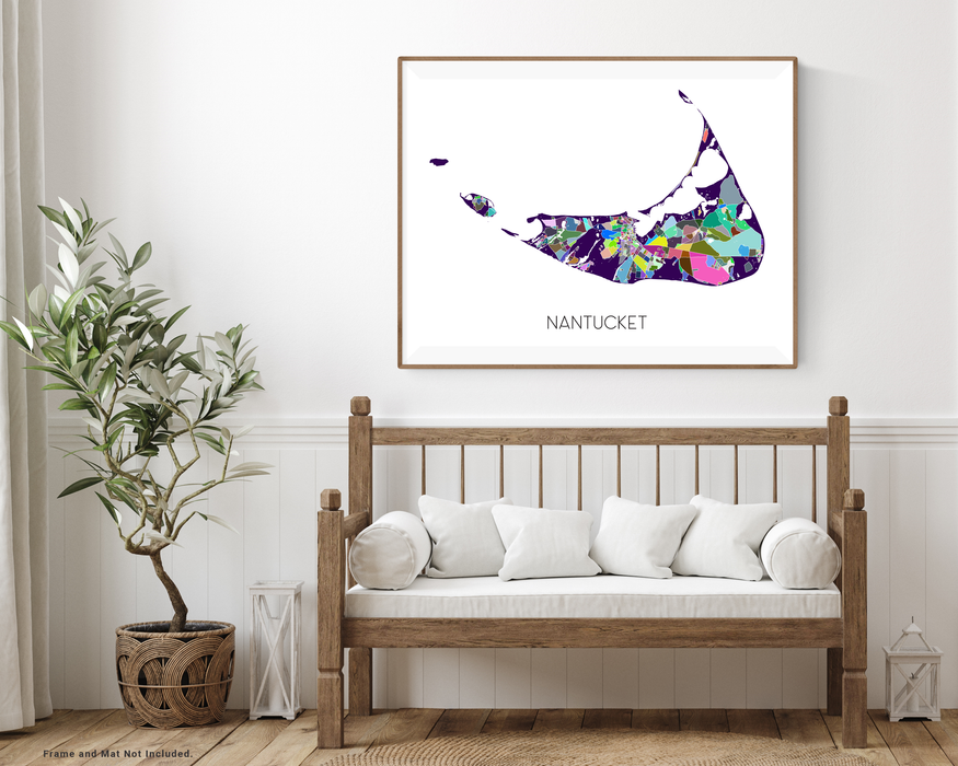 Nantucket, Massachusetts island map print with a colorful geometric design by Maps As Art.