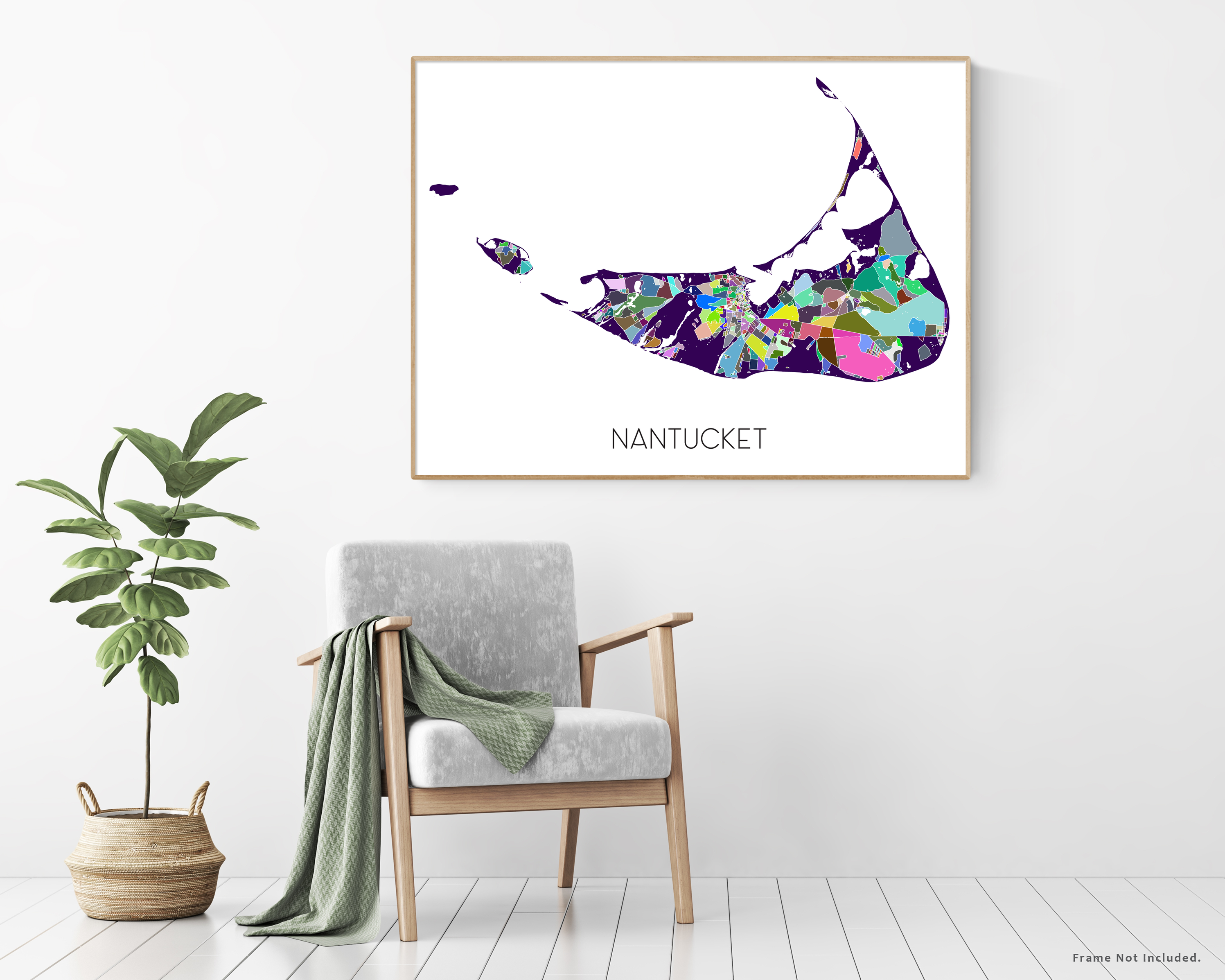 Nantucket Map Print, Colorful Geometric Nantucket Island Wall Art Post ...