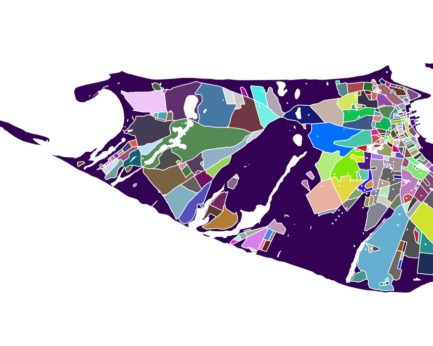 Nantucket, Massachusetts island map print with a colorful geometric design by Maps As Art.