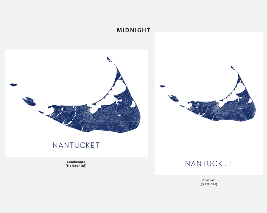 Nantucket map print in Midnight by Maps As Art.