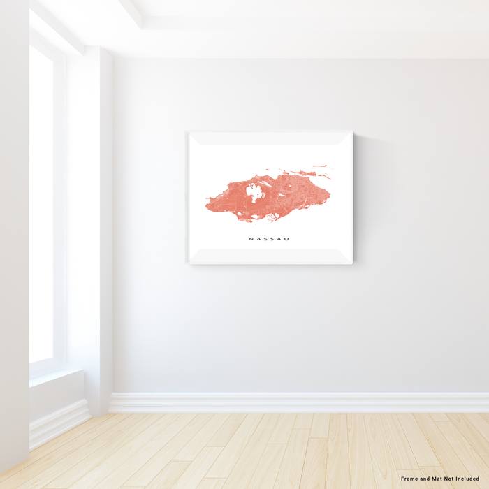 Nassau, The Bahamas map print with natural landscape and main island streets in Terracotta designed by Maps As Art.