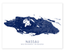 Nassau, New Providence island, The Bahamas map print in Midnight by Maps As Art.