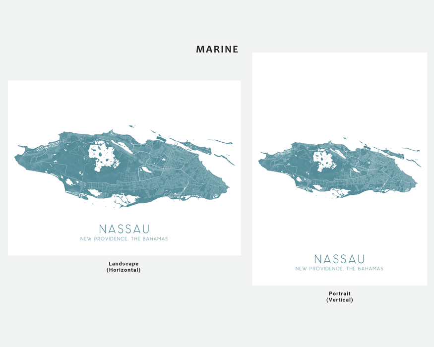 Nassau, New Providence island, The Bahamas map print in Marine by Maps As Art.