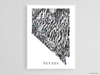 Nevada state map print with a black and white topographic design by Maps As Art.