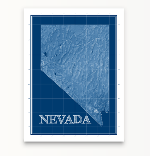 Nevada state blueprint map art print designed by Maps As Art.