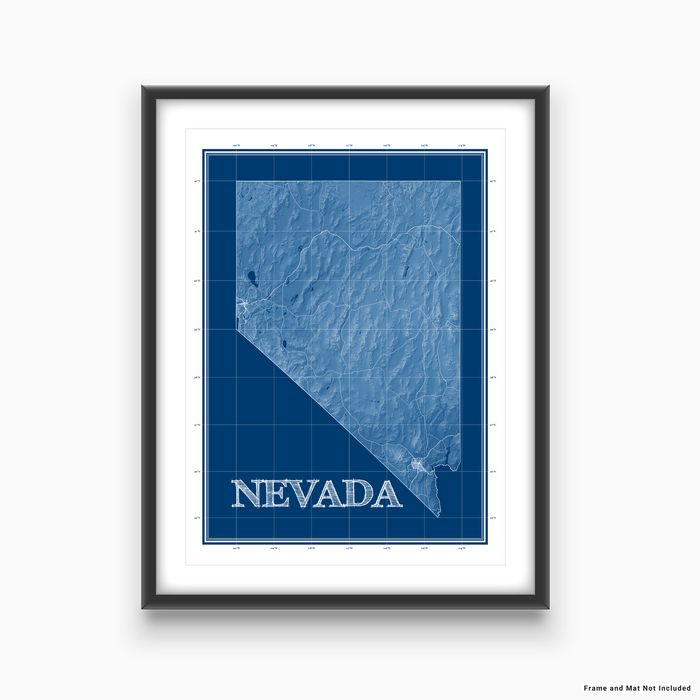  Nevada state blueprint map art print designed by Maps As Art.