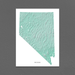 Nevada state map print with natural landscape in aqua tints designed by Maps As Art.