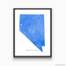 Nevada state map print with natural landscape and main roads in Blue designed by Maps As Art.