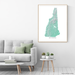 New Hampshire state map print with natural landscape in aqua tints designed by Maps As Art.