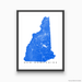New Hampshire map print with natural landscape and main roads in Blue designed by Maps As Art.