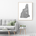 New Hampshire map print with natural landscape and main roads in Grey designed by Maps As Art.
