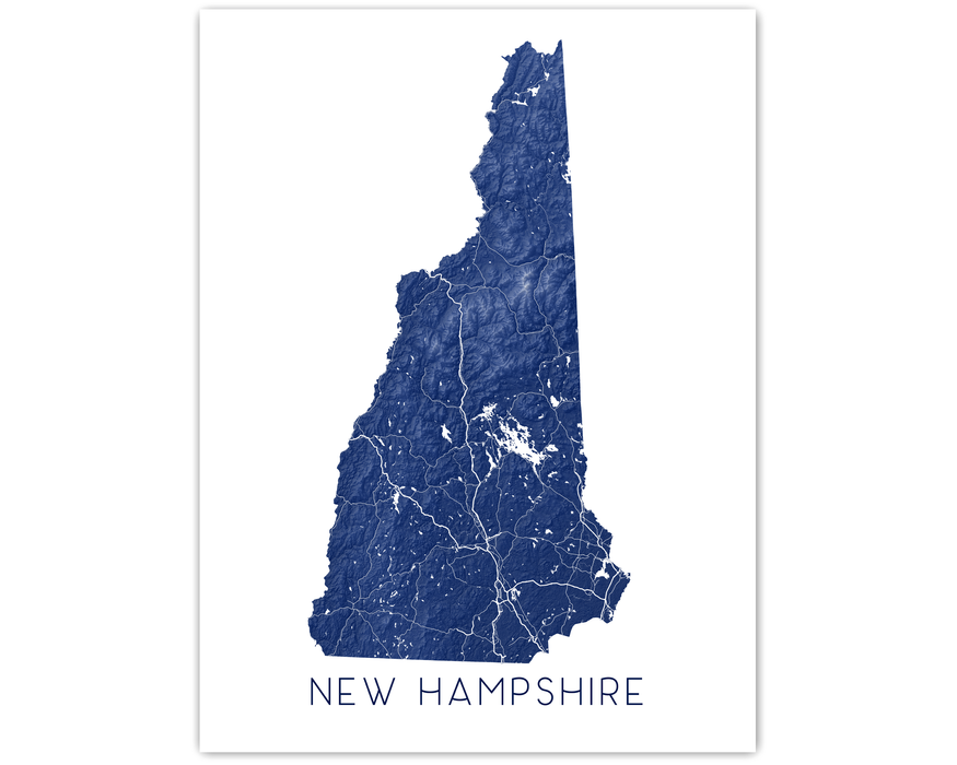 New Hampshire state map print in Midnight by Maps As Art.