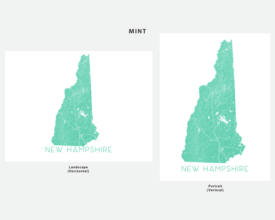 New Hampshire state map print in Mint by Maps As Art.
